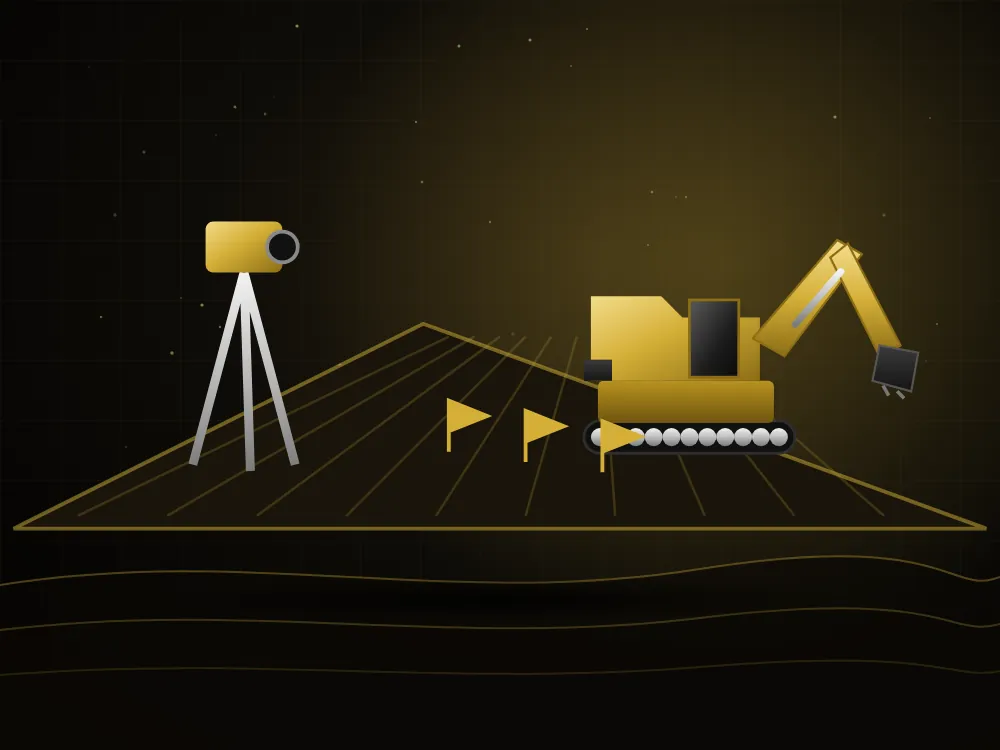 Survey instrument and excavator on a site