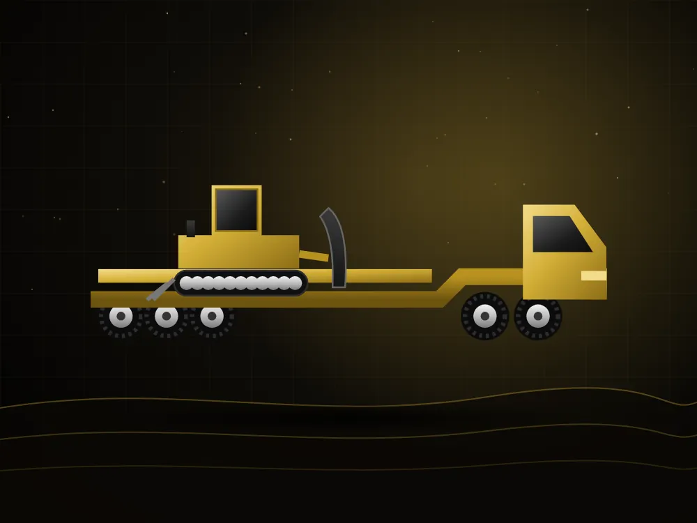 Low-bed trailer carrying a dozer