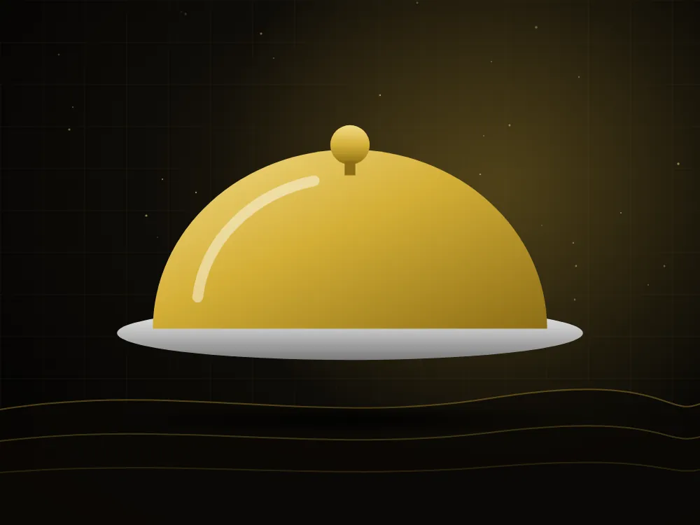 Gold catering cloche on a silver tray