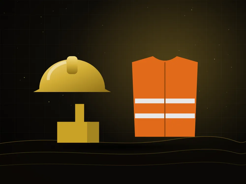 Hard hat, safety vest and gloves